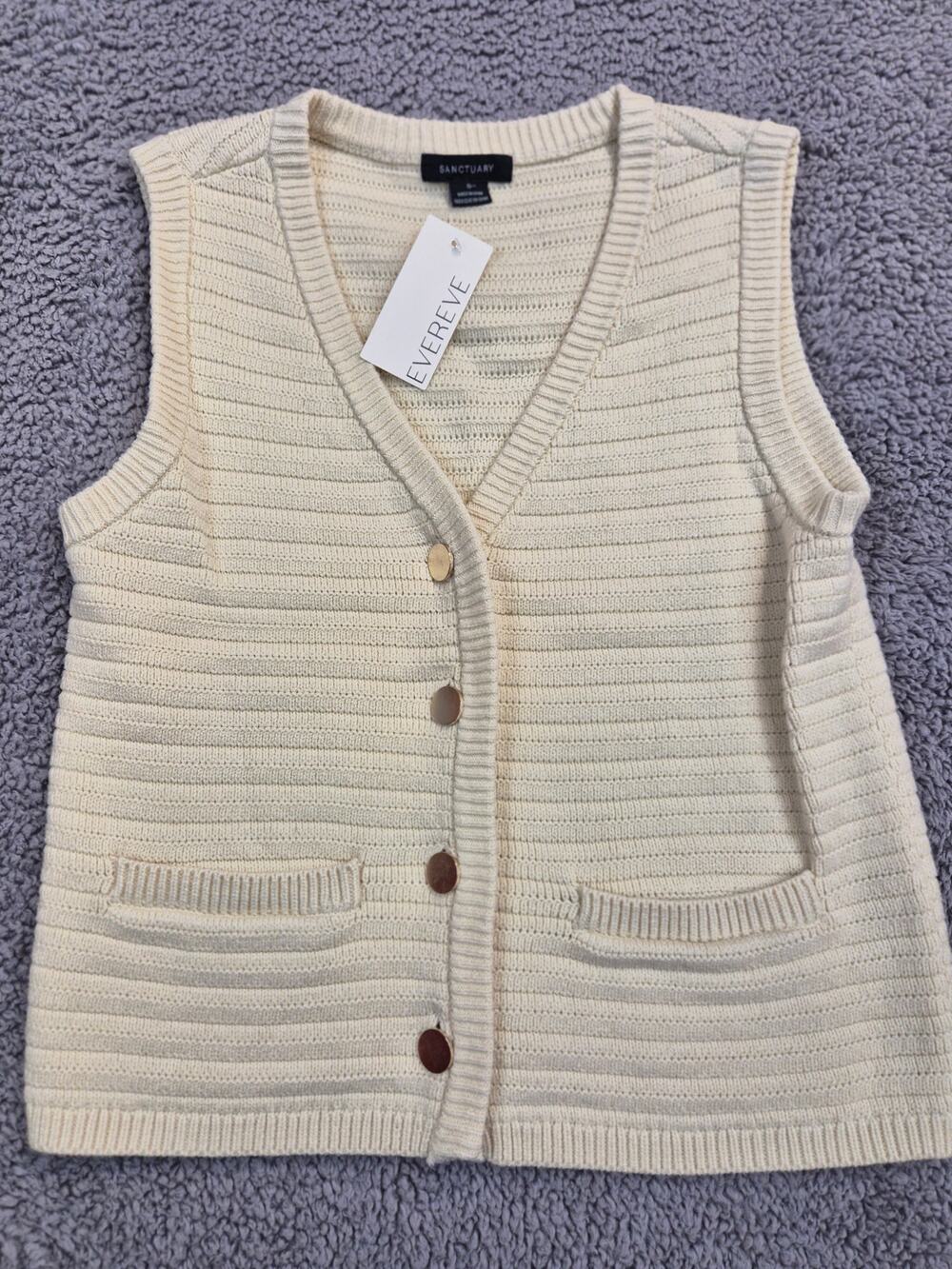 NWT Sanctuary Sweater Vest Women's Small Off White Naomi Textured (1334)